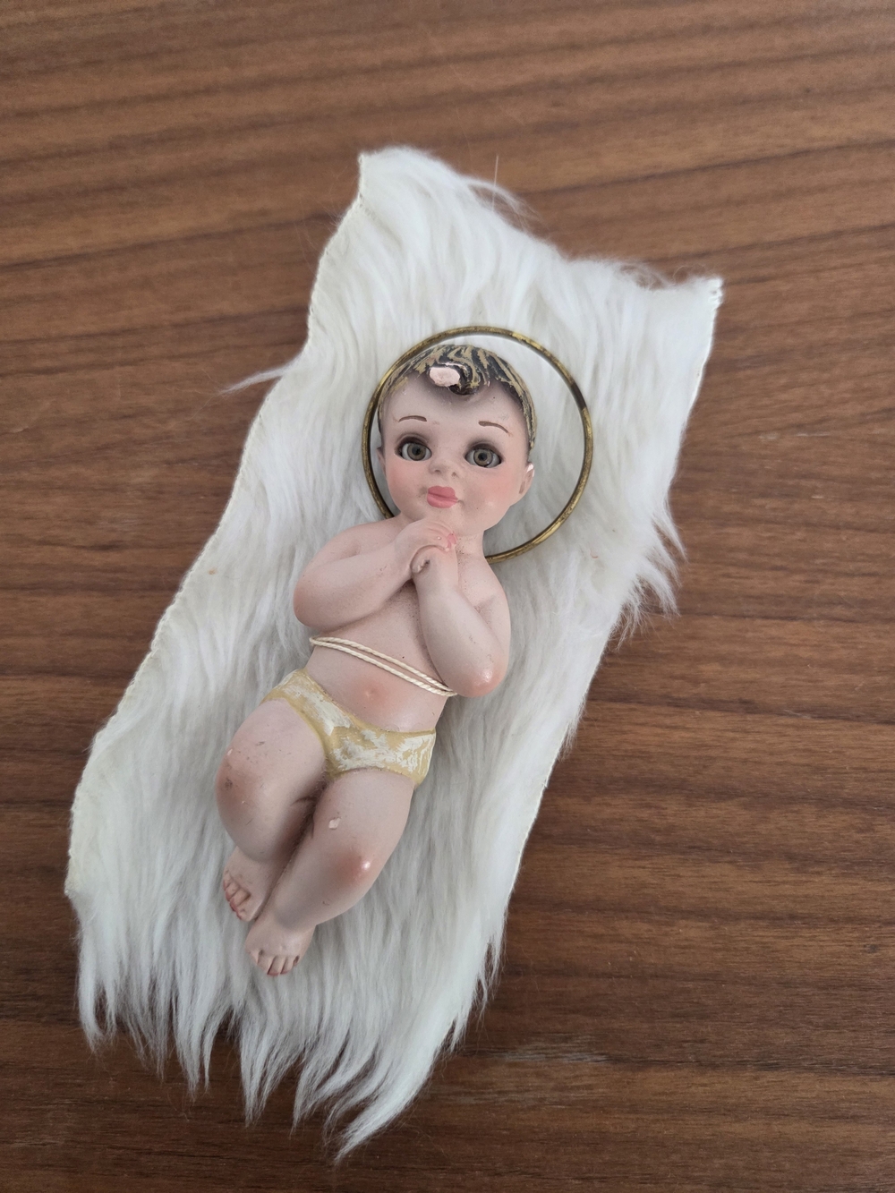 Vintage Style Baby Jesus Figurine in Cream and Gold